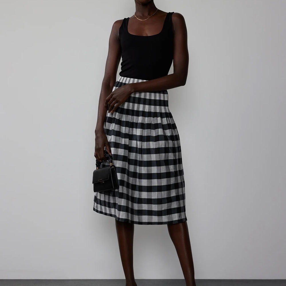 New York & Company Black and White Midi A-Line Skirt